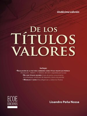 cover image of De los títulos valores--11ma edición